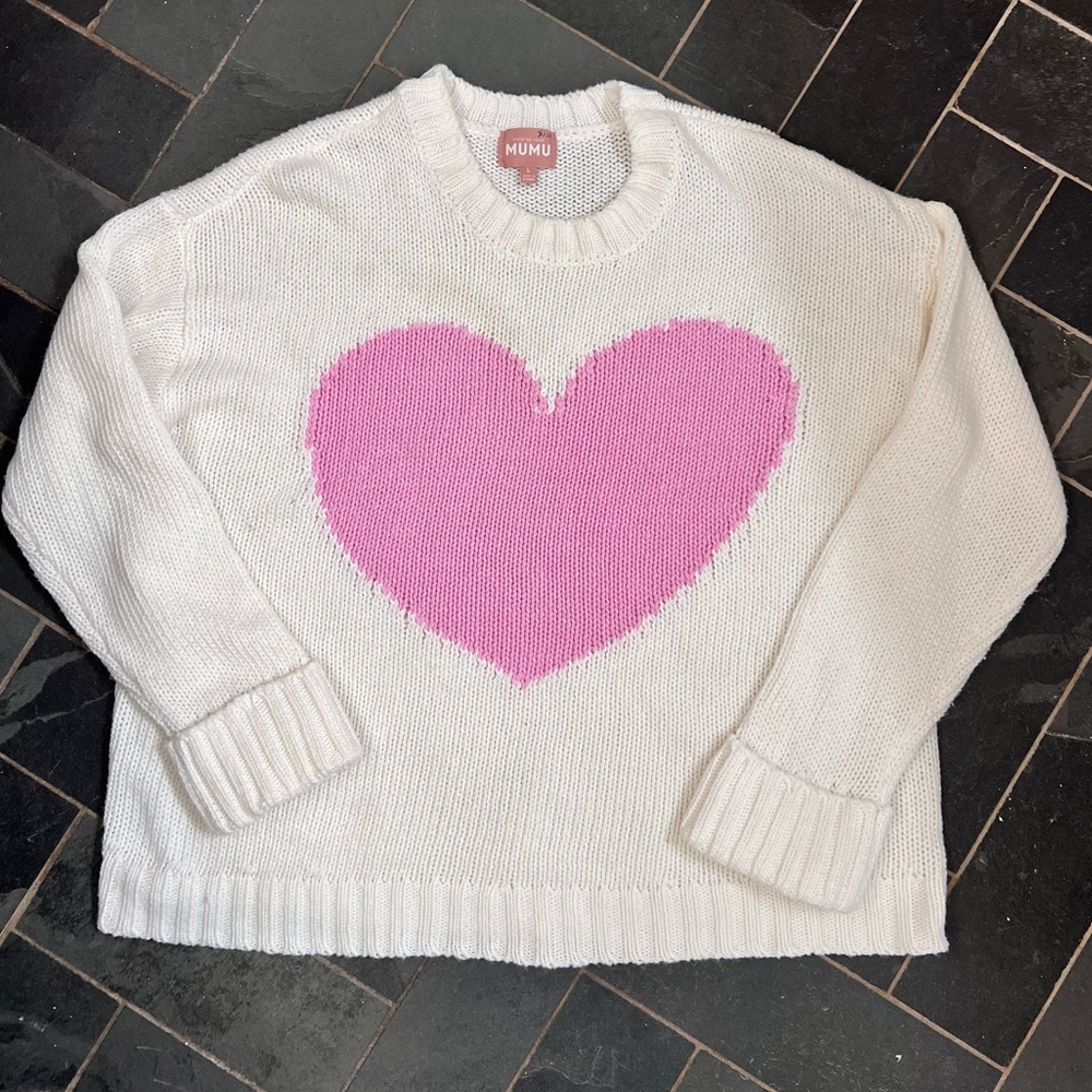 Show me your Mumu sweetheart heart sweater pink and white size large - Picture 5 of 7